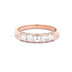 5-stone band in 18K RG with basket prong set asscher cut diamonds.  D0.67ct.t.w.  Size 5.5
