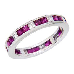 Alternating Diamond and Ruby Eternity Band