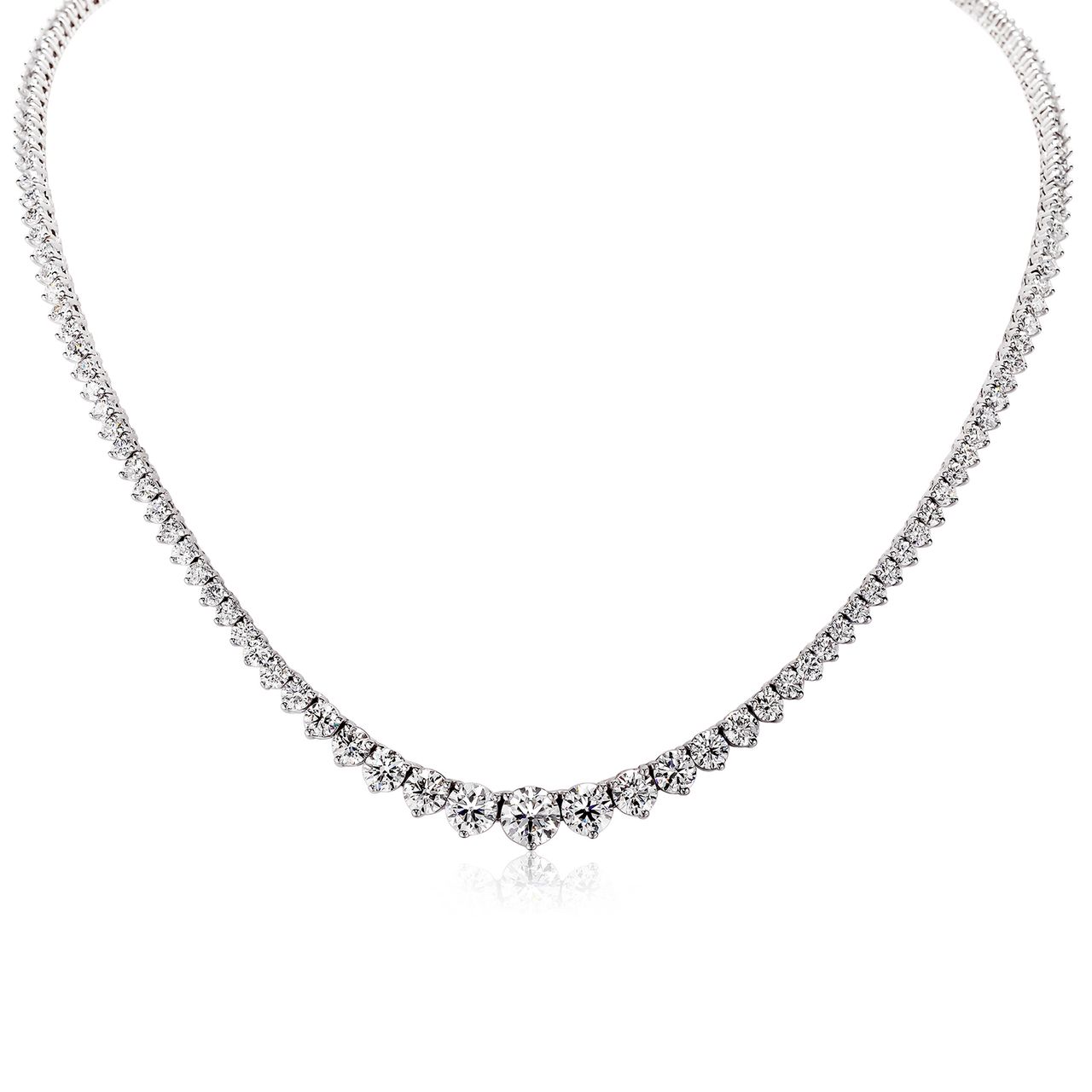 17' Graduated tennis necklace in 18kK WG with 3-prong set (159) round diamonds.  D17.13ct.t.w.