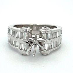 Scroll-top semi-mount in platinum with bezel set rounds on scrolls & channel set baguette diamonds.  D2.60ct.t.w.