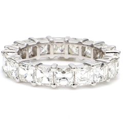 Eternity band with shared prong set (20) asscher cut diamonds.  D3.38ct.t.w.  Size 6.75