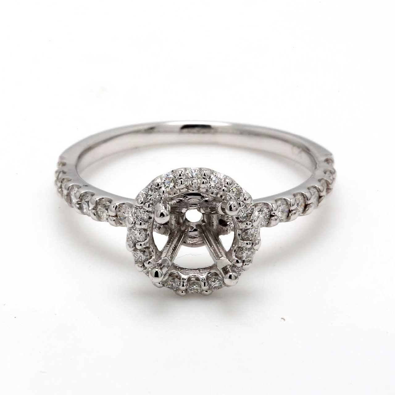 Halo semi-mount with U-prong set round diamonds.  D0.48ct.t.w.