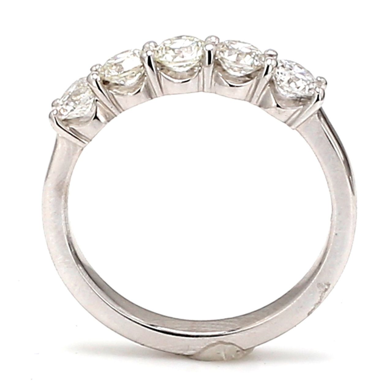 5-stone band in platinum with prong set round diamonds.  D0.94ct.t.w.  Size 6