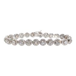 7' Halo tennis bracelet with clustered round centers & 4-prong set round diamonds.  D7.52ct.t.w.