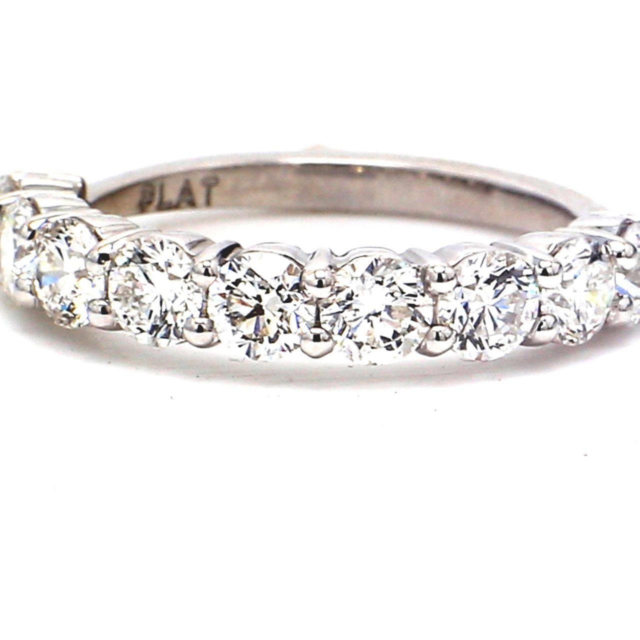 9-stone band in platinum with prong set round diamonds.  D1.35ct.t.w.  Size 5