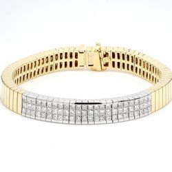 ID bracelet in two-tone with 3-row princess cut diamonds.  D3.00ct.t.w.