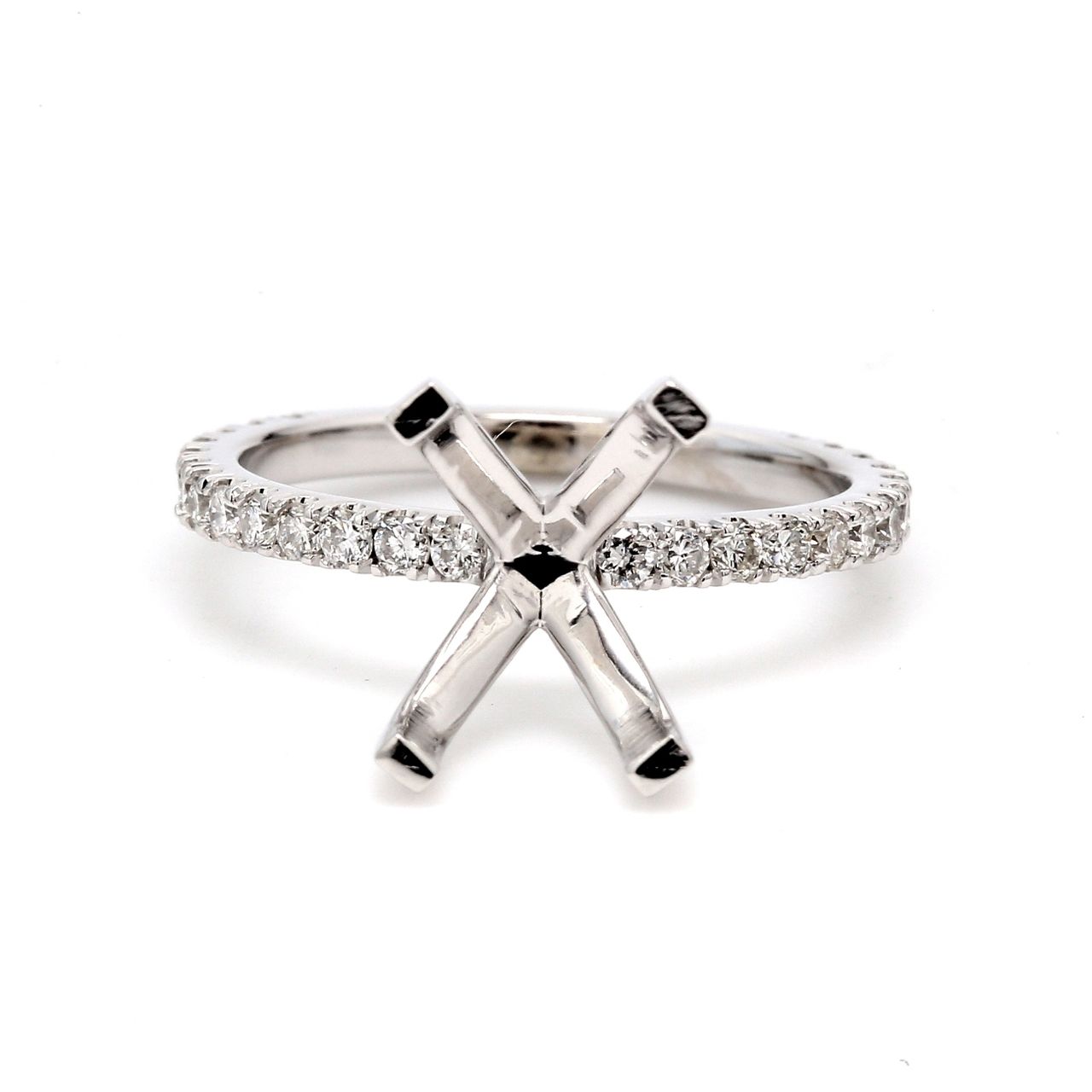 Semi-mount with U-prong set round diamonds.  D0.43ct.t.w.  Size 5