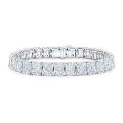 7' Tennis bracelet in platinum with GIA certified D-G/VS1-SI1 (42) radiant cut diamonds.  D21.33ct.t.w.