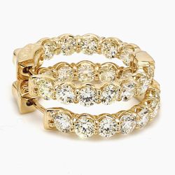 0.75' Inside out hoop earrings in 14K YG with prong set (24) round diamonds.  D4.86ct.t.w.