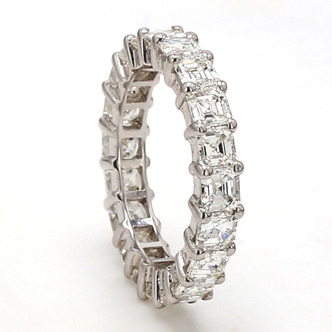 Eternity band with shared prong set (20) asscher cut diamonds.  D4.39ct.t.w.