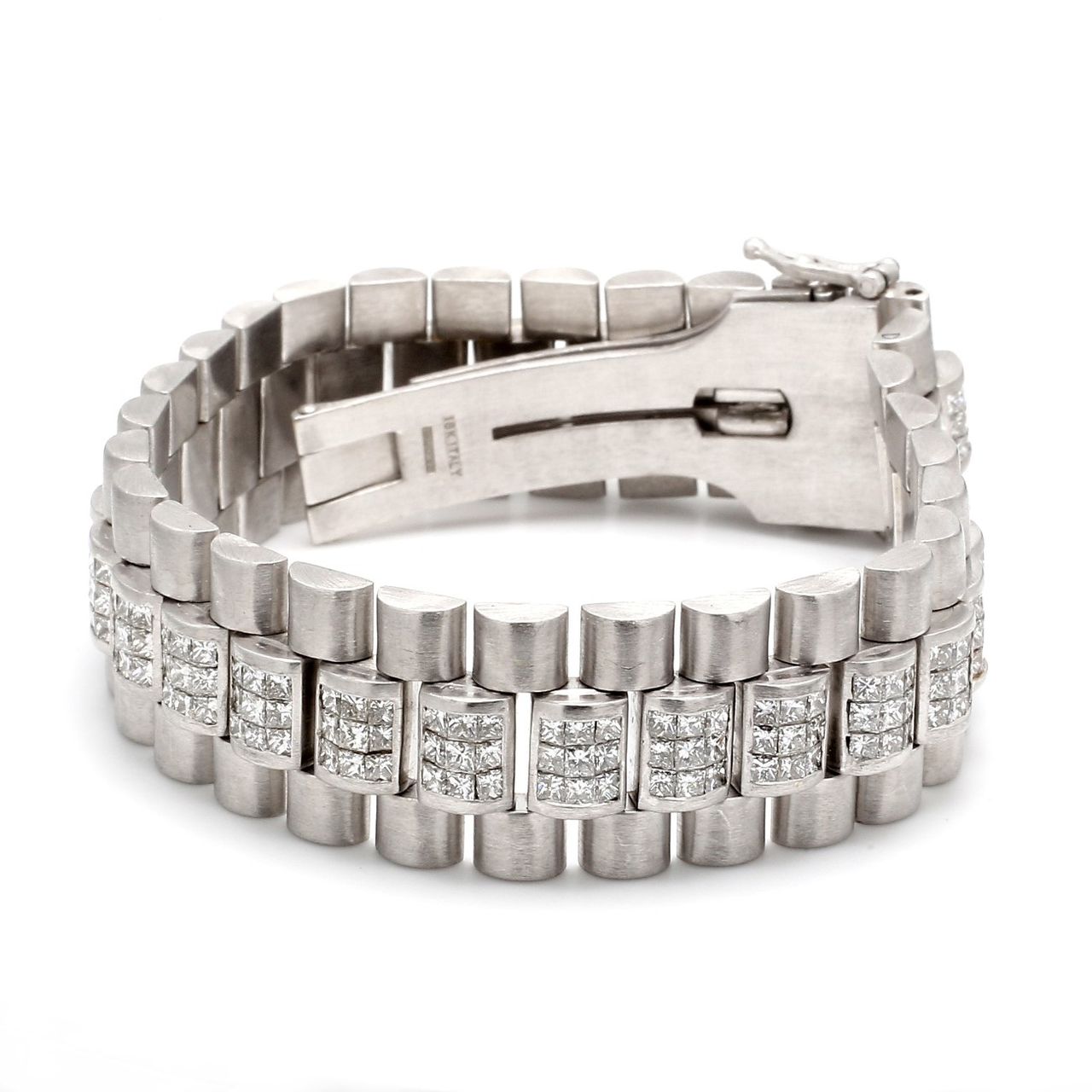 Men's bracelet in 18K WG with invisible set princess cut diamonds.  D11.37ct.t.w.