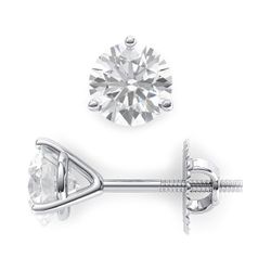 Screw back martini style stud earrings with 3-prong set round diamonds.  D0.92ct.t.w.