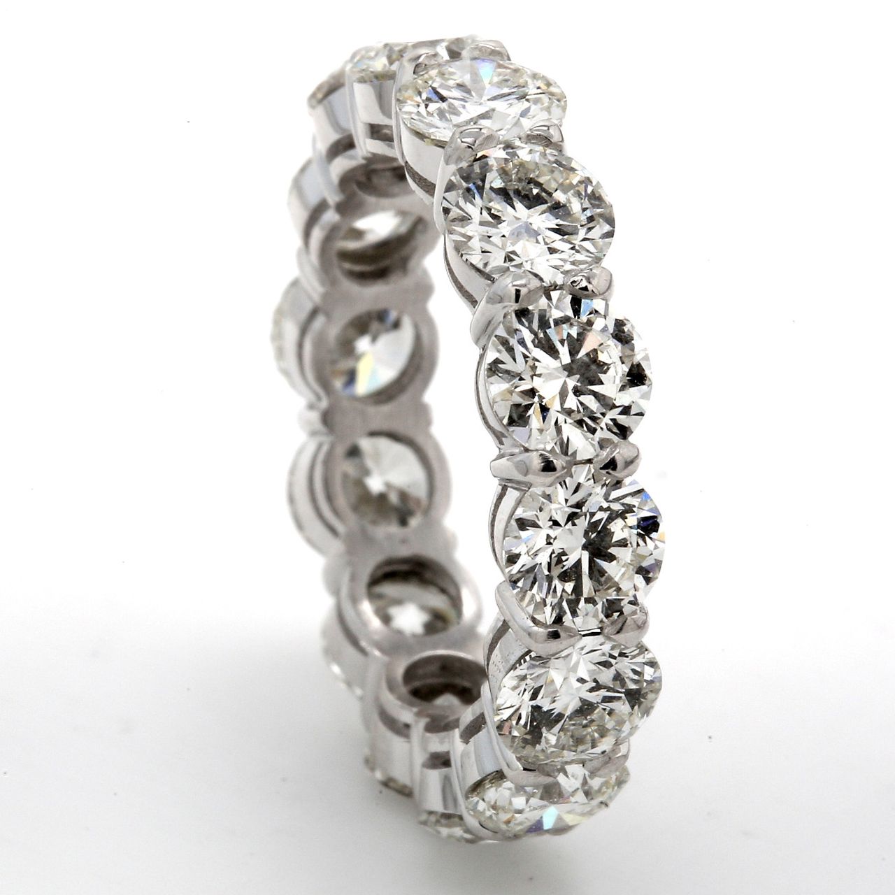Eternity band in platinum with basket claw prong set (14) round diamonds.  D6.52ct.t.w.  Size 7