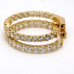 1' Inside out hoop earrings with U-prong set (38) round diamonds.  D2.53ct.t.w.