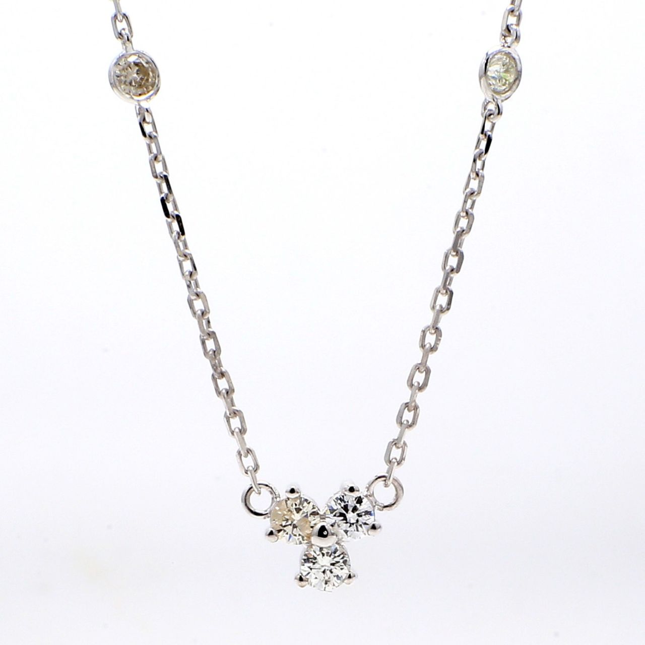 16' Diamonds by the yard necklace with bezel & shared prong set round diamonds.  D0.64ct.t.w.