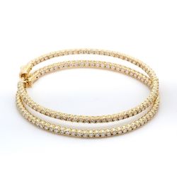2.25' Inside out hoop earrings in yellow gold with 4-prong set (138) round diamonds & with special spring lock.  D4.57ct.t.w.