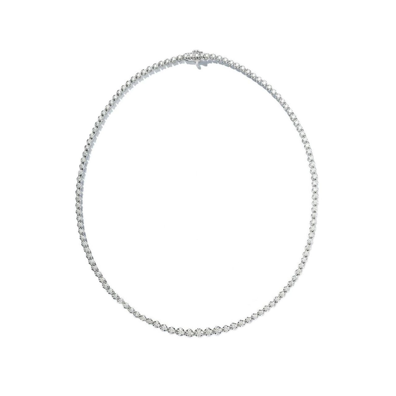 24' Straight line illusion tennis necklace with 4-prong set round diamonds.  D4.95ct.t.w.