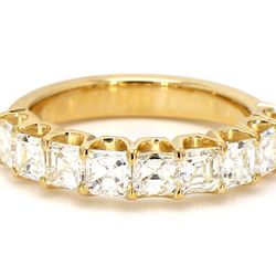 9-stone band in 18K YG with U-prong set asscher cut diamonds.  D1.98ct.t.w.  Size 7.5
