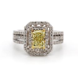 Double halo triple shank semi-mount in 18K WG with french pave set round diamonds.  D0.44ct.t.w.  Size 6.5