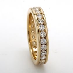 Eternity band with channel set (29) round diamonds.  D0.88ct.t.w.  Size 3.5