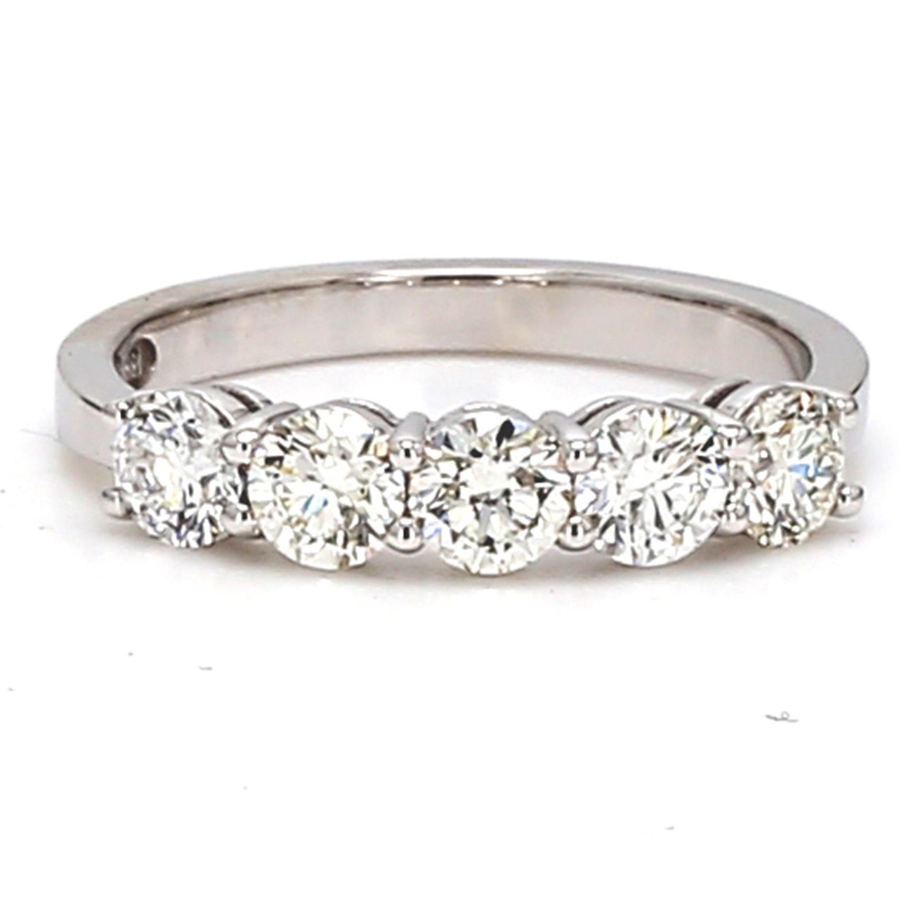 5-stone band in 18K WG with basket prong set round diamonds.  D1.03ct.t.w.  Size 6