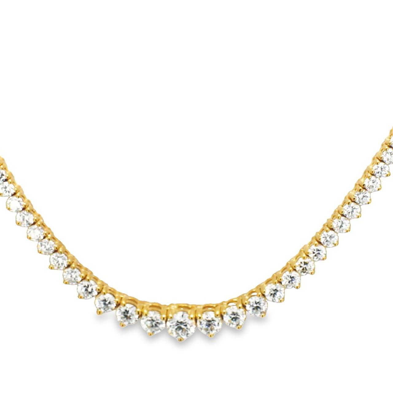17.5' Graduating tennis necklace in 18K YG with 3-prong set (168) round diamonds.  D11.23ct.t.w.