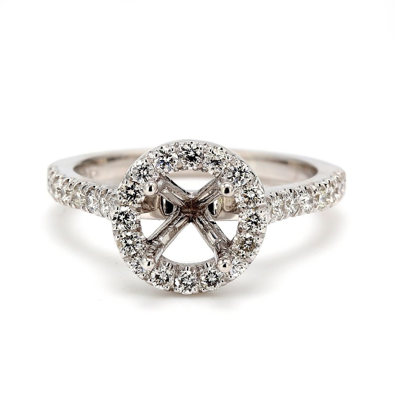 Halo semi-mount with U-prong set round diamonds.  D0.46ct.t.w.  Size 6