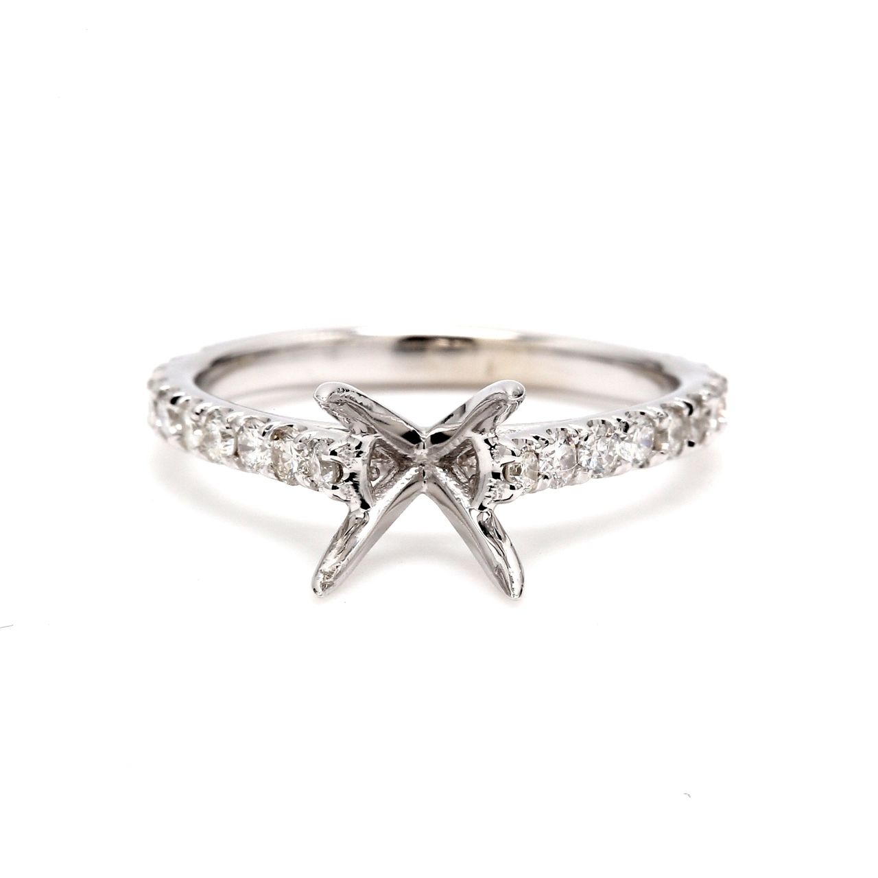 Semi-mount with U-prong set round diamonds.  D0.47ct.t.w.  Size 6