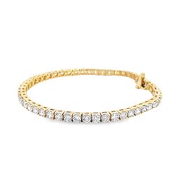 7' Tennis bracelet in 18K YG with open basket prong set (50) round diamonds.  D7.29ct.t.w.