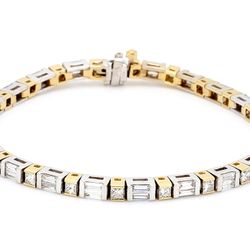 Tennis bracelet in two-tone with alternating princess cut & baguette diamonds.  D3.65ct.t.w.