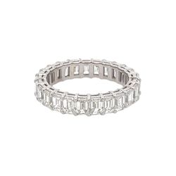 Eternity band in 18K WG with basket prong set (27) emerald cut diamonds.  D2.41ct.t.w.  Size 4.75