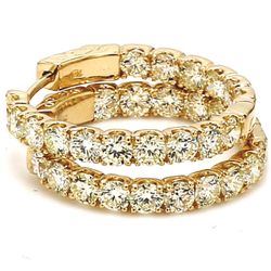 1' Inside out hoop earrings in yellow gold with U-prong set (32) round diamonds.  D3.68ct.t.w.