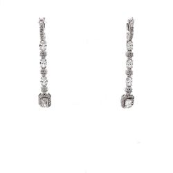 2' Halo dangling earrrings with 4-prong set rounds, oval cuts & emerald cut diamonds.  D2.51ct.t.w.
