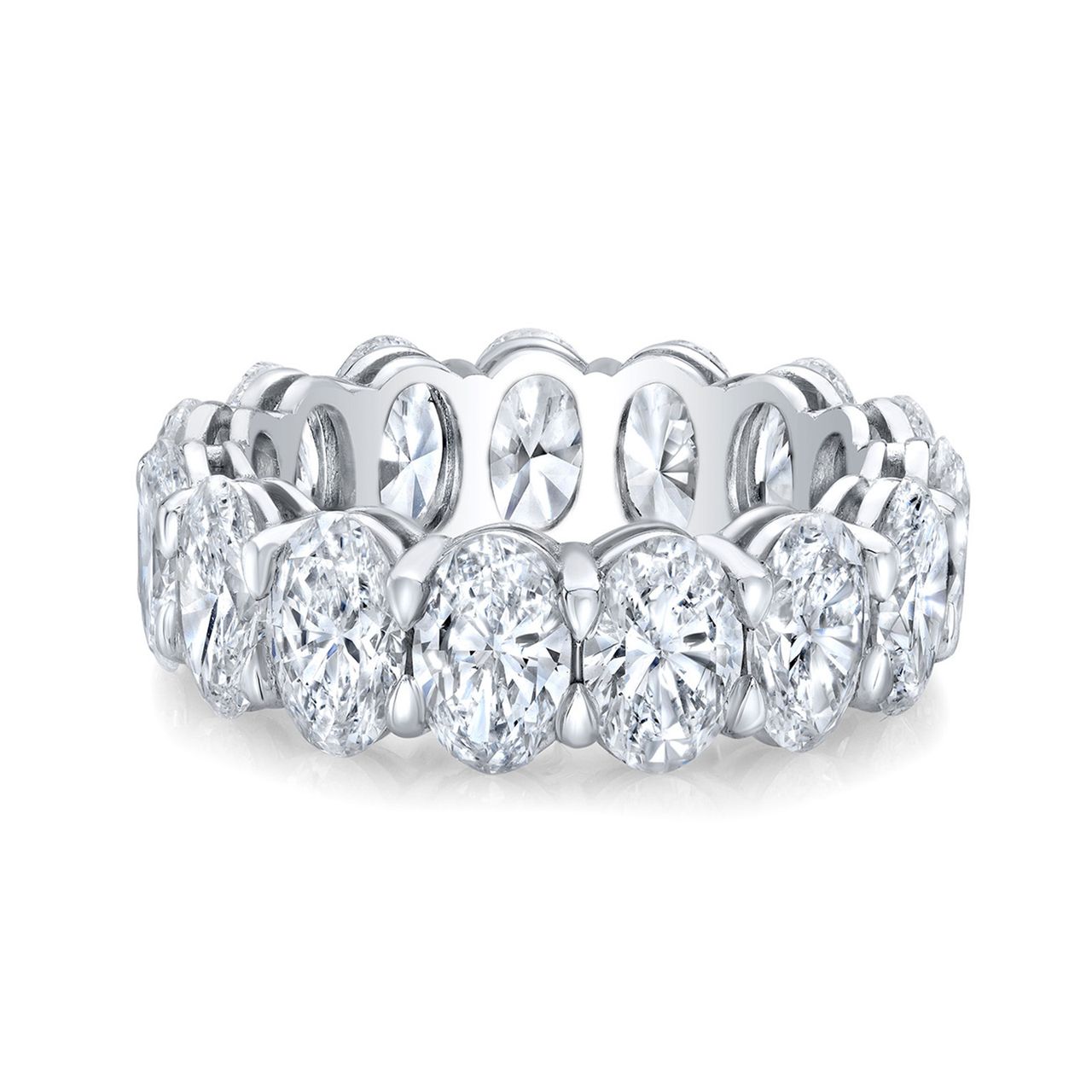 Eternity band in 18K WG with open basket prong set (19) oval diamonds.  D3.58ct.t.w.  Size 5