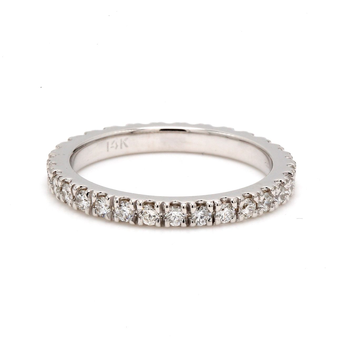 Eternity band with pre-set (28) round diamonds.  D0.82ct.t.w.  Size 7.5