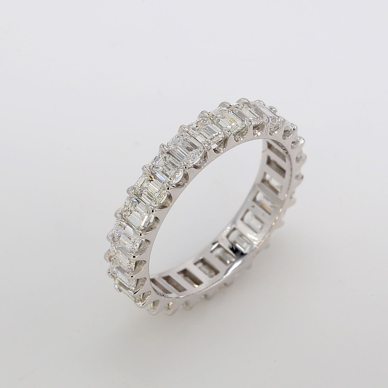 Eternity band with U-prong set emerald cut diamonds.  D2.76ct.t.w.  Size 6