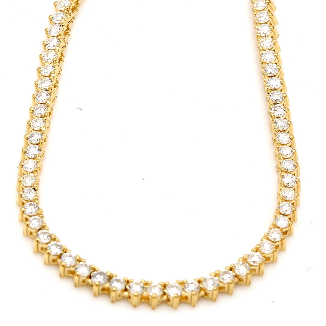 18' Tennis necklace in 18K YG with 3-prong set (193) round diamonds.  D5.68ct.t.w.