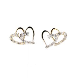 Double heart shape earrings in two-tone with prong set round diamonds.  D0.74ct.t.w.