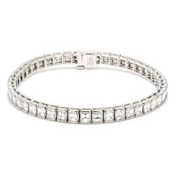 7' Tennis bracelet in platinum with half bezel set (46) asscher cut diamonds.  D11.61ct.t.w.