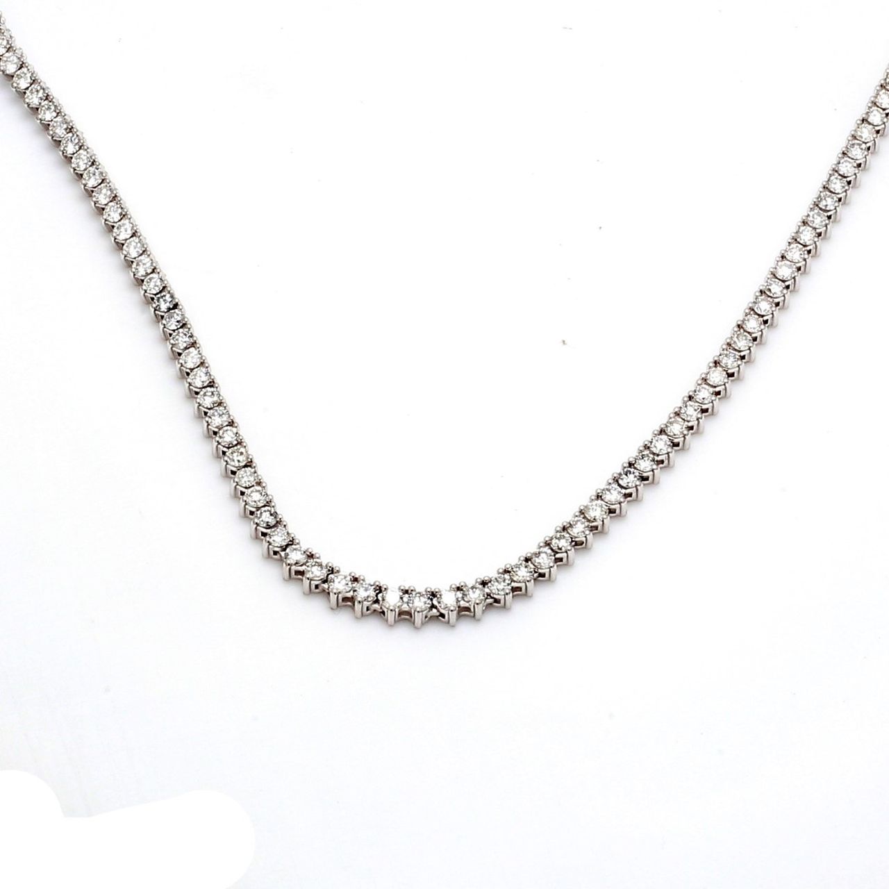 17' Tennis necklace in 18K WG with 3-prong set (193) round diamonds.  D5.79ct.t.w.