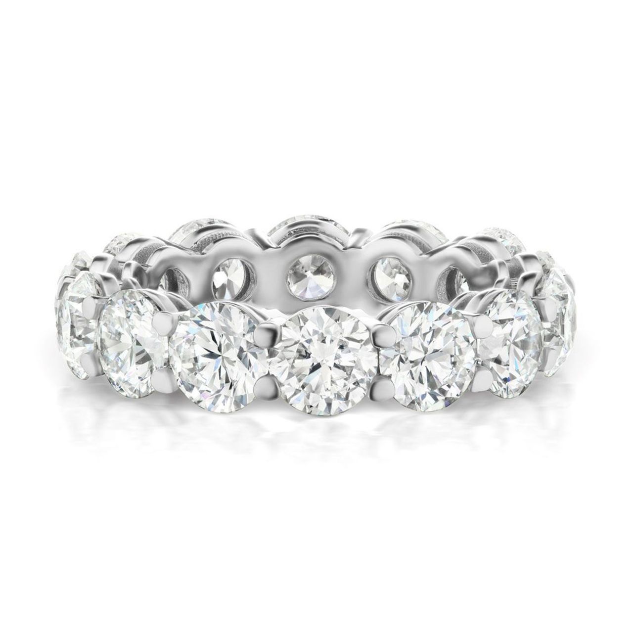 Eternity band in platinum with shared prong set (15) round diamonds.  D4.20ct.t.w.  Size 5.25