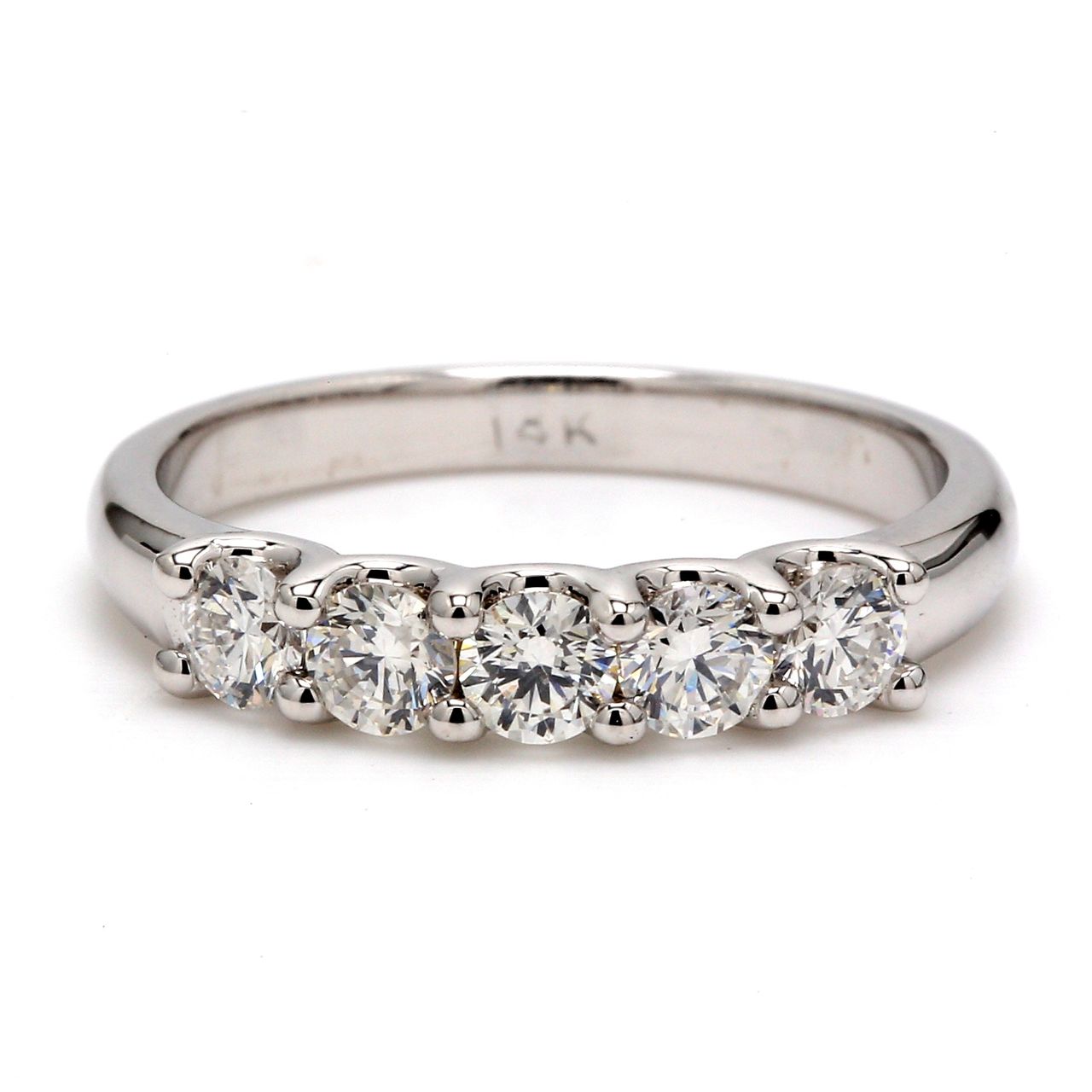 5-stone band with shared U-prong set round diamonds.  D0.73ct.t.w.