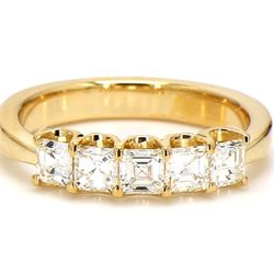 5-stone band in 18K YG with U-prong set asscher cut diamonds.  D1.06ct.t.w.  Size 7.5