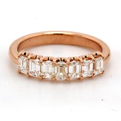 7-stone band in 18K RG with U-prong set emerald cut diamonds.  D1.17ct.t.w.  Size 6.75