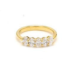 5-stone band in 18K YG with shared prong set oval diamonds.  D1.00ct.t.w.  Size 7