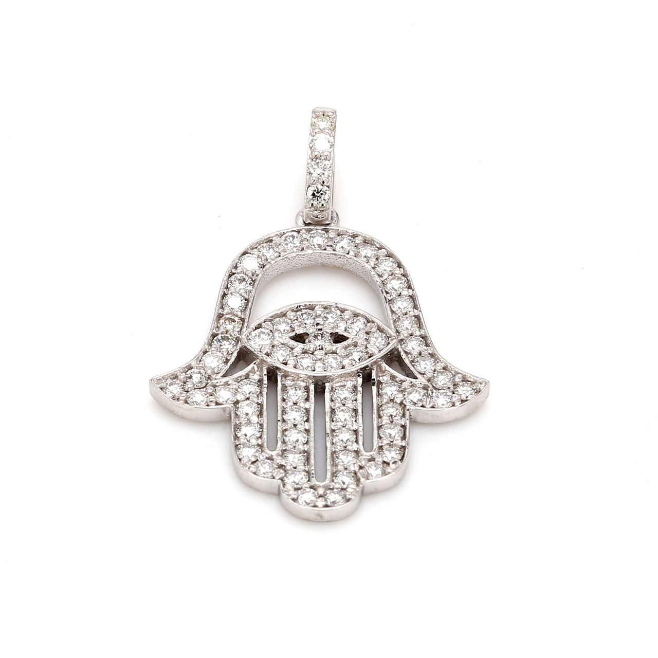 Hamsa pendant with pave set (62) round diamonds.  D0.62ct.t.w.