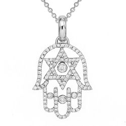 Chamsah and Star of David Diamond Pendant