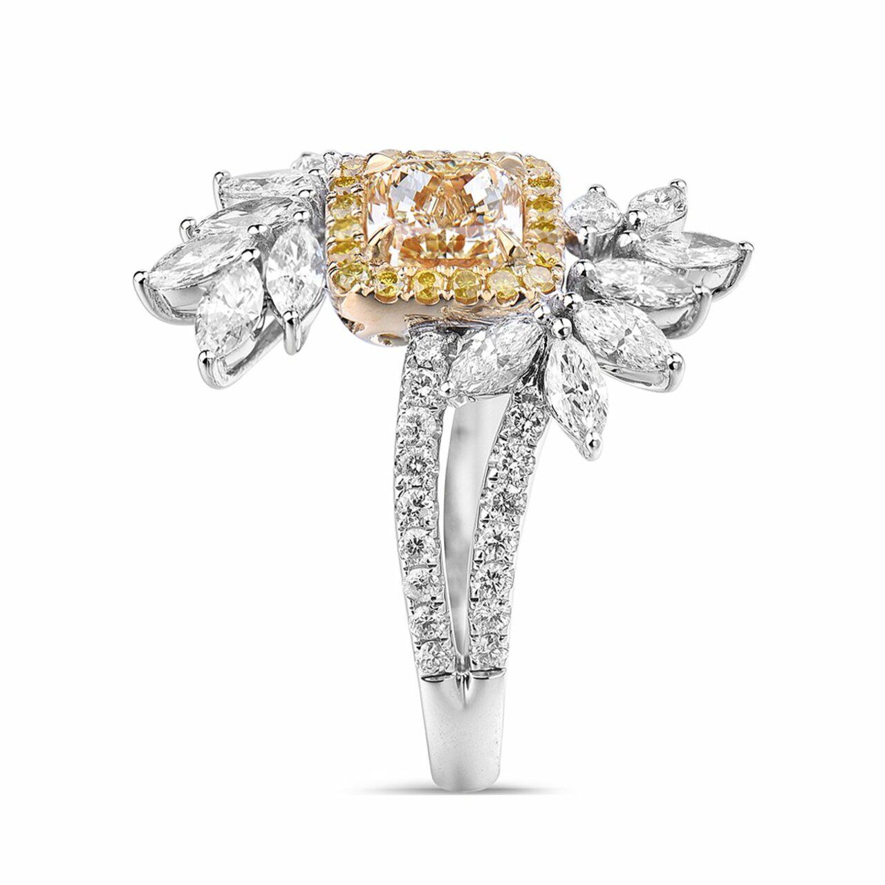 18KWG Radiant Shape Halo Pave Split Shank Ring