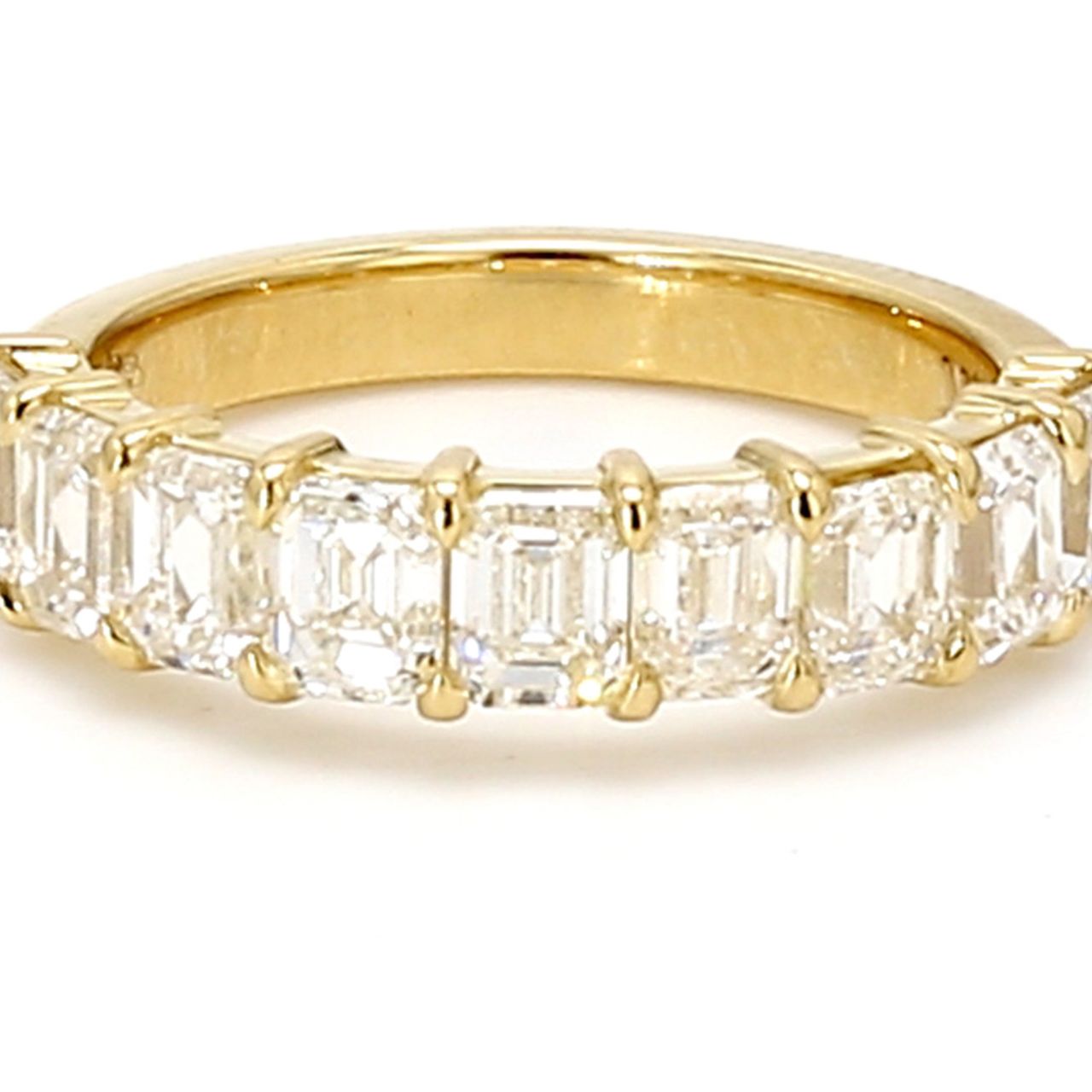 9-stone band in 18K YG with prong set emerald cut diamonds.  D2.14ct.t.w.  Size 5