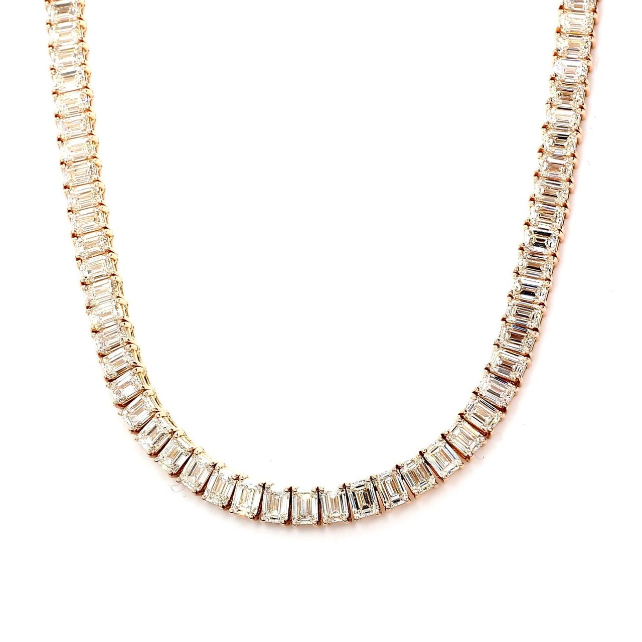 16' Tennis necklace in 18K RG with 4-prong set emerald cut diamonds.  D17.05ct.t.w.